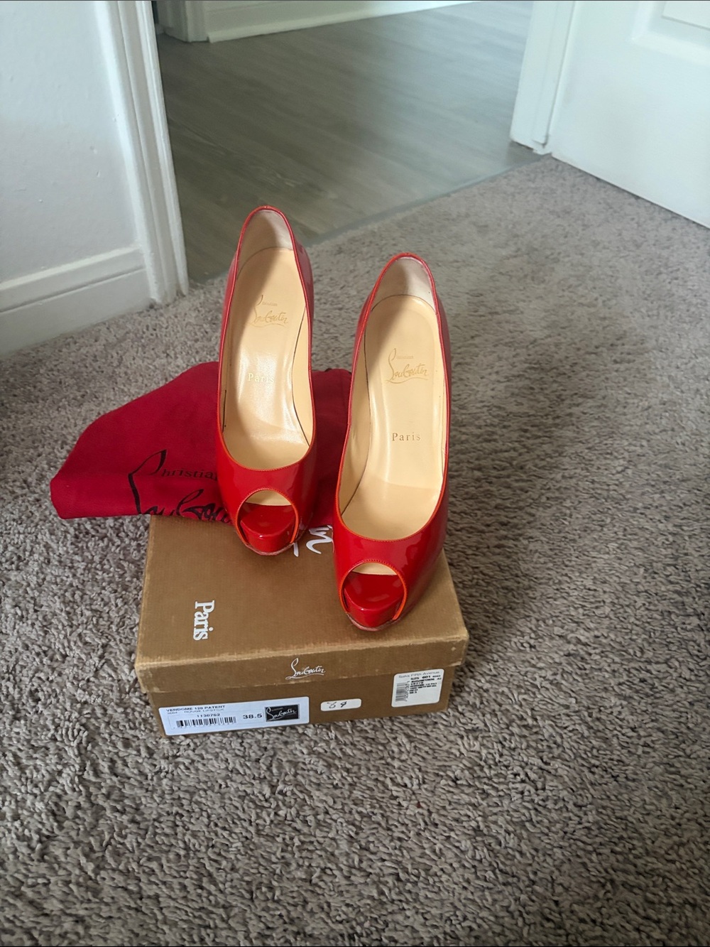 Christian Louboutin Red Patent Peep-Toe Platform Pumps